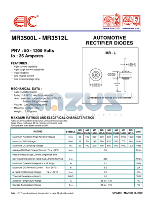 MR3504L datasheet - AUTOMOTIVE RECTIFIER DIODES