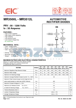MR3504L datasheet - AUTOMOTIVE RECTIFIER DIODES