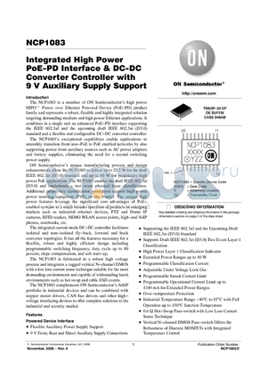 NCP1083DEG datasheet - Integrated High Power PoE-PD Interface & DC-DC Converter Controller with 9V Auxiliary Supply Support