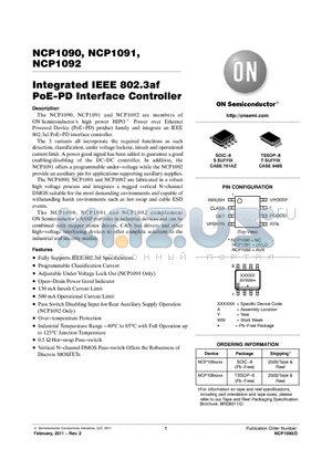 NCP1091 datasheet - Integrated IEEE 802.3af PoE-PD Interface Controller