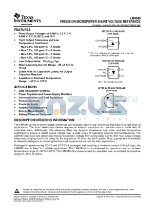 LM4040A20ILP datasheet - PRECISION MICROPOWER SHUNT VOLTAGE REFERENCE