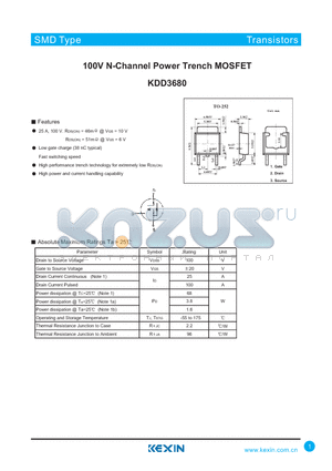 KDD3680 datasheet - 100V N-Channel Power Trench MOSFET