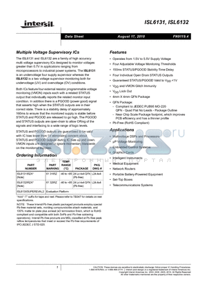 ISL6131IRZA datasheet - Multiple Voltage Supervisory ICs