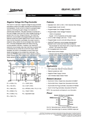 ISL6141CB-T datasheet - Negative Voltage Hot Plug Controller