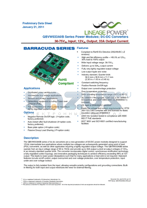 QBVW033A0B641Z datasheet - QBVW033A0B Series Power Modules; DC-DC Converters