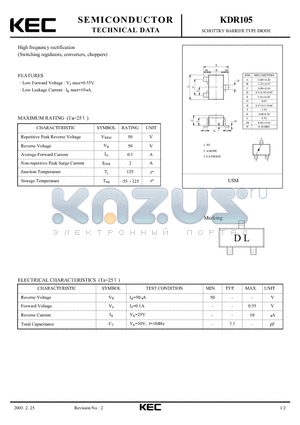 KDR105 datasheet - SCHOTTKY BARRIER TYPE DIODE(HIGH FREQUENCY RECTIFICATION)