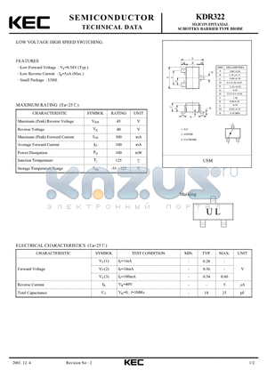 KDR322 datasheet - SILICON EPITAXIAL SCHOTTKY BARRIER TYPE DIODE(LOW VOLTAGE HIGH SPEED SWITCHING)