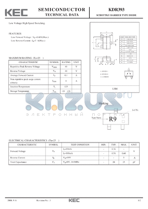 KDR393 datasheet - SCHOTTKY BARRIER TYPE DIODE