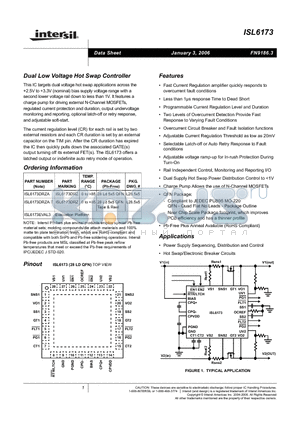 ISL6173 datasheet - Dual Low Voltage Hot Swap Controller