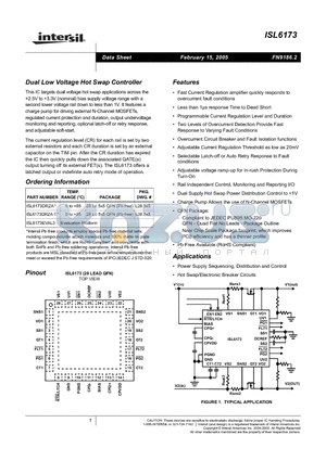 ISL6173DRZA datasheet - Dual Low Voltage Hot Swap Controller