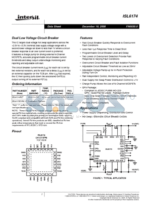 ISL6174 datasheet - Dual Low Voltage Circuit Breaker