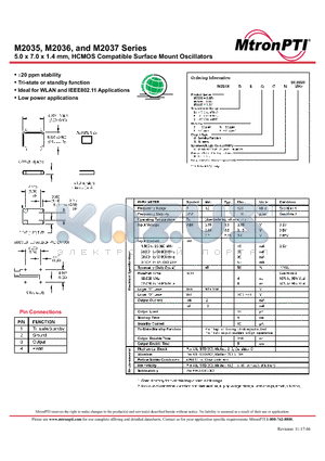 M203523QGN datasheet - 5.0 x 7.0 x 1.4 mm, HCMOS Compatible Surface Mount Oscillators