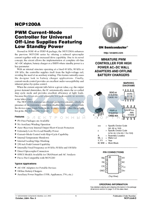 NCP1200A/D datasheet - PWM Current-Mode Controller for Universal Off-Line Supplies Featuring Low Standby Power