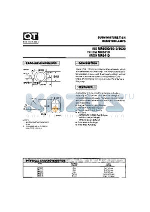 MR5000 datasheet - SUBMINIATURE T-3/4 RESISTOR LAMPS