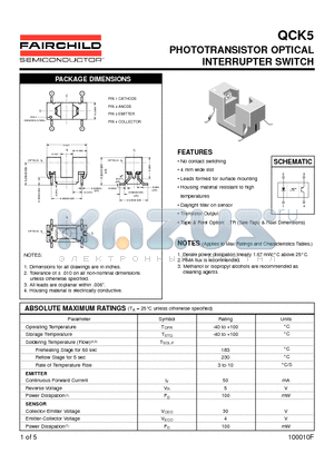 QCK5 datasheet - PHOTOTRANSISTOR OPTICAL INTERRUPTER SWITCH