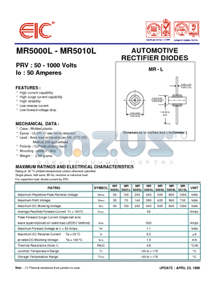 MR5000L datasheet - AUTOMOTIVE RECTIFIER DIODES