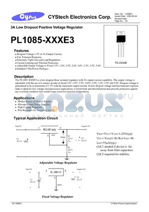 PL1085-1.8E3 datasheet - 3A Low Dropout Positive Voltage Regulator