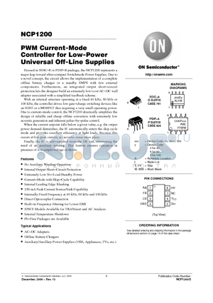 NCP1200P40 datasheet - PWM Current-Mode Controller for Low-Power Universal Off-Line Supplies