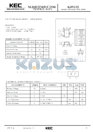 KDS112 datasheet - SILICON EPITAXIAL TYPE DIODE (VHF TUNER BAND SWITCH APPLICATIONS)