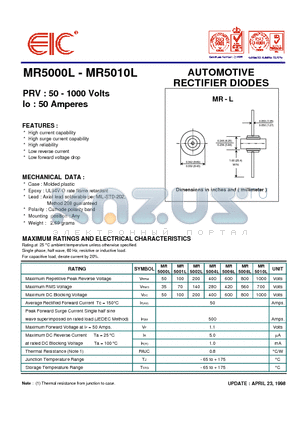 MR5010L datasheet - AUTOMOTIVE RECTIFIER DIODES