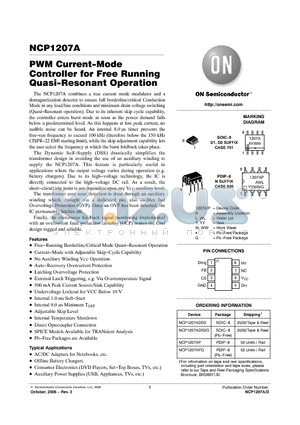 NCP1207ADR2G datasheet - PWM Current−Mode Controller for Free Running Quasi−Resonant Operation