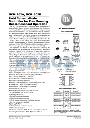 NCP1207ADR2 datasheet - PWM Current-Mode Controller for Free Running Quasi-Resonant Operation
