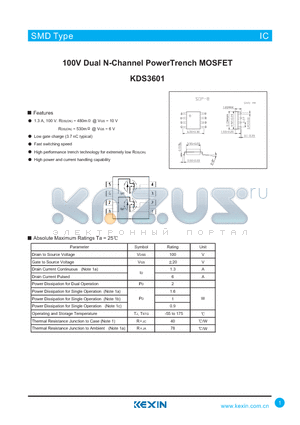 KDS3601 datasheet - 100V Dual N-Channel PowerTrench MOSFET