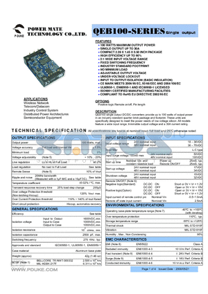 QEB100-24S3P3 datasheet - 100 WATTS MAXIMUM OUTPUT POWER