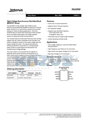 ISL6206 datasheet - High Voltage Synchronous Rectified Buck MOSFET Driver