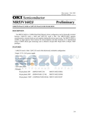 MR53V1602J-XXTP datasheet - 1,048,576-Word x 16-Bit or 2,097,152-word x 8-Bit MASK ROM