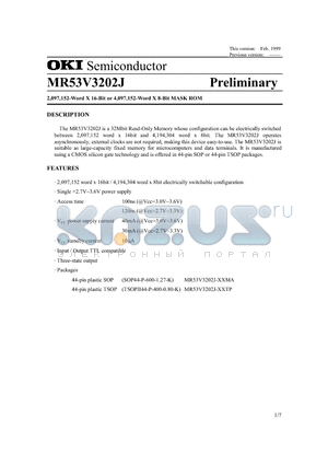 MR53V3202J datasheet - 2,097,152-Word x 16-Bit or 4,097,152-word x 8-Bit MASK ROM