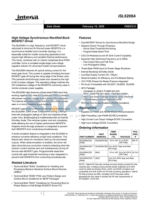 ISL6208ACRZ-T datasheet - High Voltage Synchronous Rectified Buck MOSFET Driver