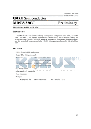 MR53V3203J-XXRA datasheet - 2,097,152-Word x 16-Bit MASK ROM