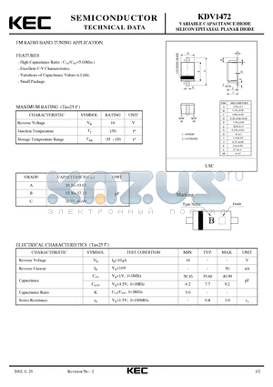 KDV1472 datasheet - VARIABLE CAPACITANCE DIODE SILICON EPITAXIAL PLANAR DIODE(FM RADIO BAND TUNING)