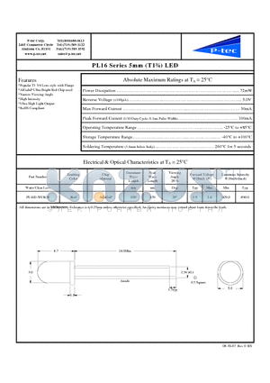 PL16D-WCR28 datasheet - 5mm (T1n) LED