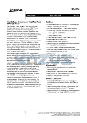 ISL6208CBZ datasheet - High Voltage Synchronous Rectified Buck MOSFET Driver