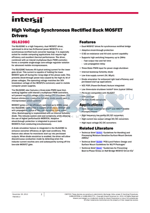 ISL6208CIRZ datasheet - High Voltage Synchronous Rectified Buck MOSFET Drivers