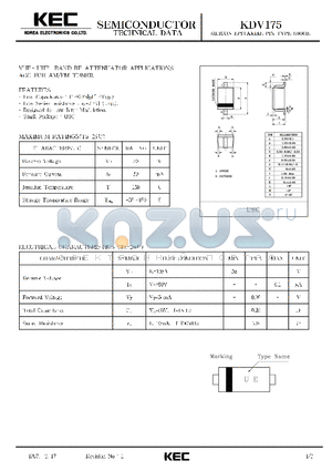 KDV175 datasheet - SILICON EPITAXIAL PIN TYPE DIODE(VHF-UHF BAND RF ATTENUATOR , AGC FOR AM/FM TUNER)