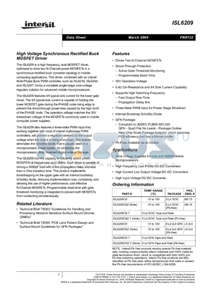 ISL6209CB datasheet - High Voltage Synchronous Rectified Buck MOSFET Driver