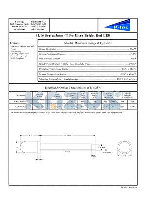 PL16F-WCR35 datasheet - 5mm (T1n) Ultra Bright Red LED