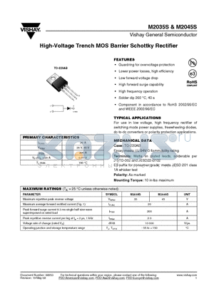 M2045S-E3/4W datasheet - High-Voltage Trench MOS Barrier Schottky Rectifier