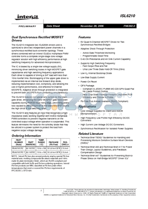 ISL6210CRZ datasheet - Dual Synchronous Rectified MOSFET Drivers
