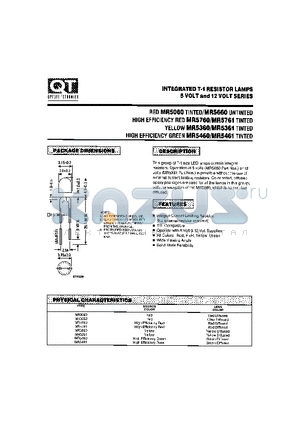 MR5761 datasheet - INTEGRATED T-1 RESISTOR LAMPS 5 VOLT AND 12 VOLT SERIES