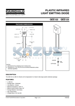 QEE123 datasheet - PLASTIC INFRARED LIGHT EMITTING DIODE