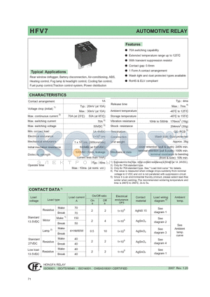 HFV7006HP3M datasheet - AUTOMOTIVE RELAY