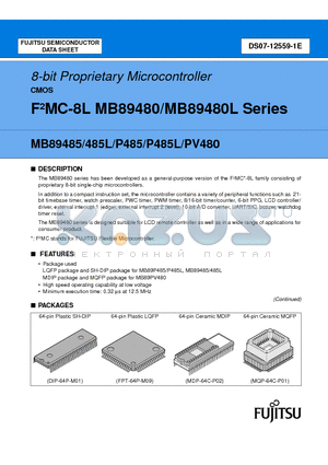 MB89P485-101PFM datasheet - 8-bit Proprietary Microcontroller