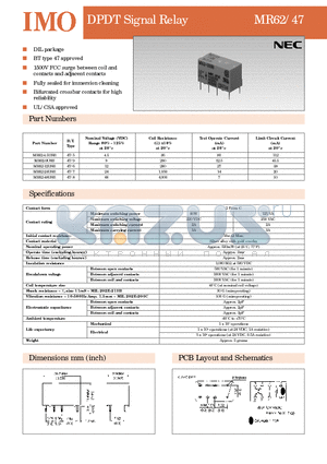 MR62-12USB datasheet - DPDT Signal Relay