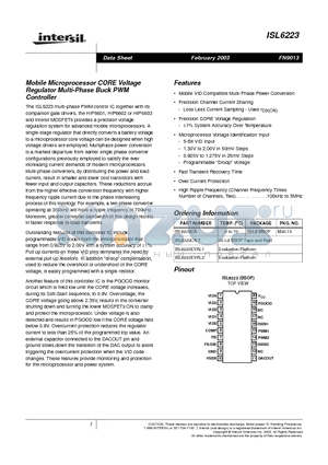 ISL6223CA-T datasheet - Mobile Microprocessor CORE Voltage Regulator Multi-Phase Buck PWM Controller