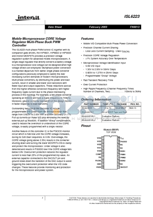 ISL6223EVAL1 datasheet - Mobile Microprocessor CORE Voltage Regulator Multi-Phase Buck PWM Controller