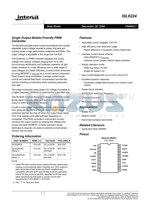 ISL6224CA-T datasheet - Single Output Mobile-Friendly PWM Controller